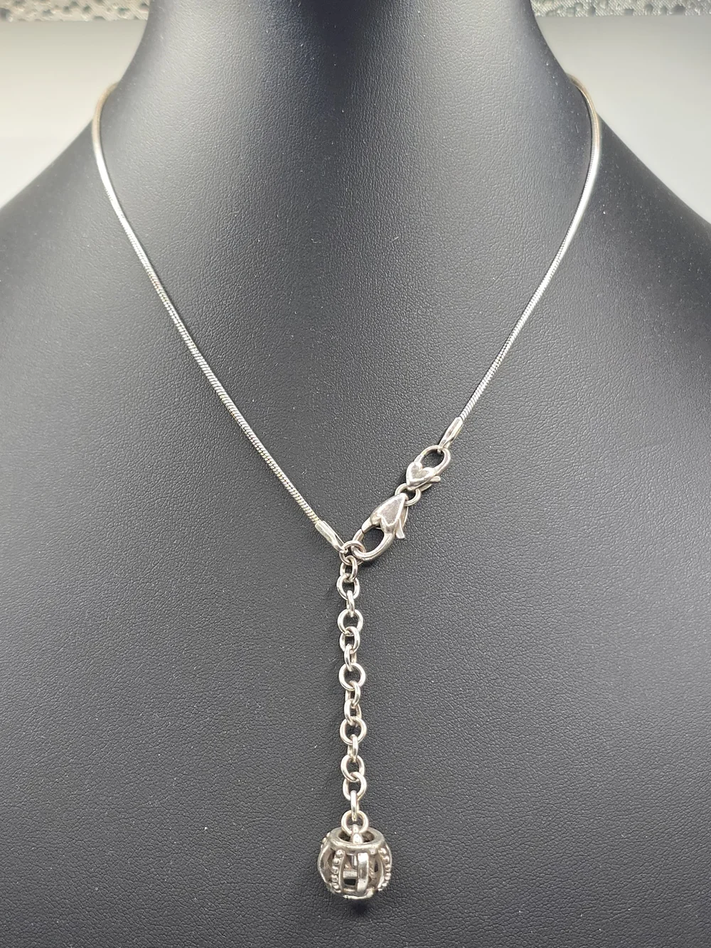 Brighton Silver Tone Snake Chain Necklace Heart Clasp w/B Charm 16-18